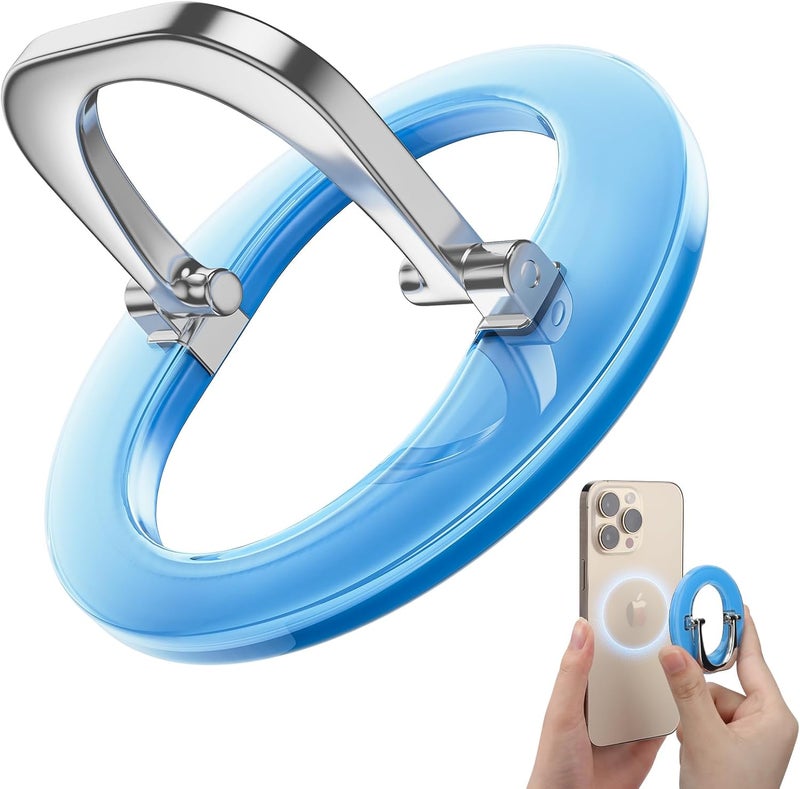 SUPERONE for Magnetic Phone Ring Holder, Adjustable Magnetic Phone Grip Removable Phone Ring Kickstand Compatible with Accessories Only for iPhone 17 16 15 14 13 12 Series - Bright Blue - Image 1